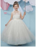 Beaded Ivory Lace Sparkling Tulle Flower Girl Dress With Cape